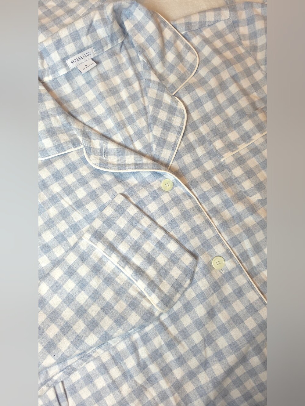Serena & Lily Belvedere Flannel Pajamas Blue Chambray Gingham Super Soft Large